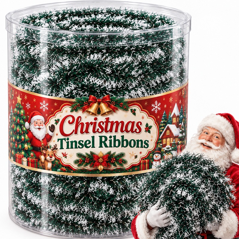 Christmas Tinsel Ribbons Green - огляд і ціна Tinsel Garland Decoration